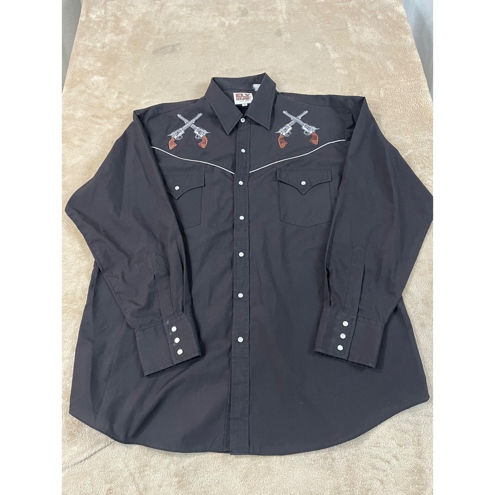 VTG Ely Cattleman Western Shirt Men's XL Black Cotton Pearl Snap Long Sleeve EUC